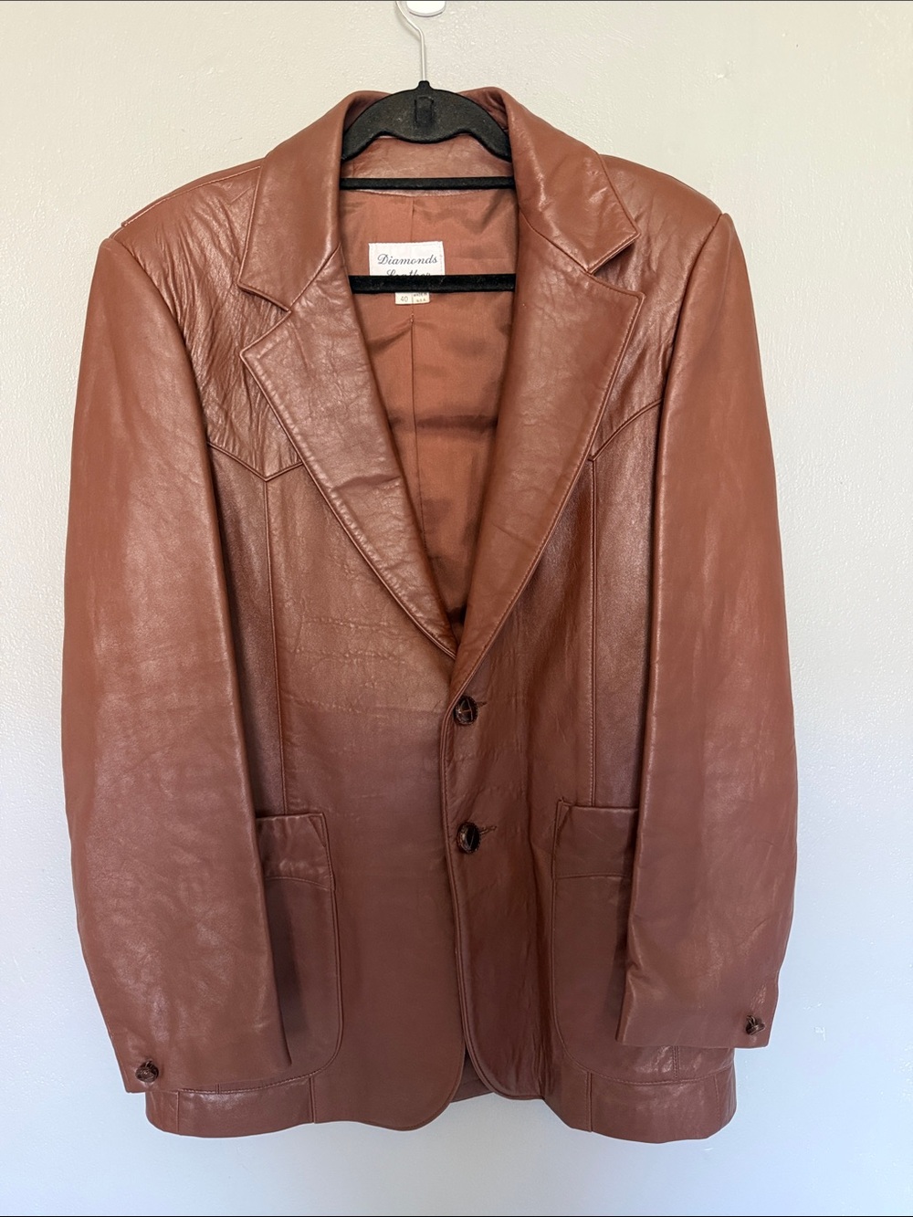 VTG Diamonds Men’s Leather Cognac Brown Western Blazer Sport Coat Jacket Size 40